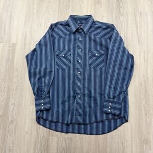 Vintage Wrangler Pearl Snap Western Shirt Men's Extra Large XL Blue Striped 90s
